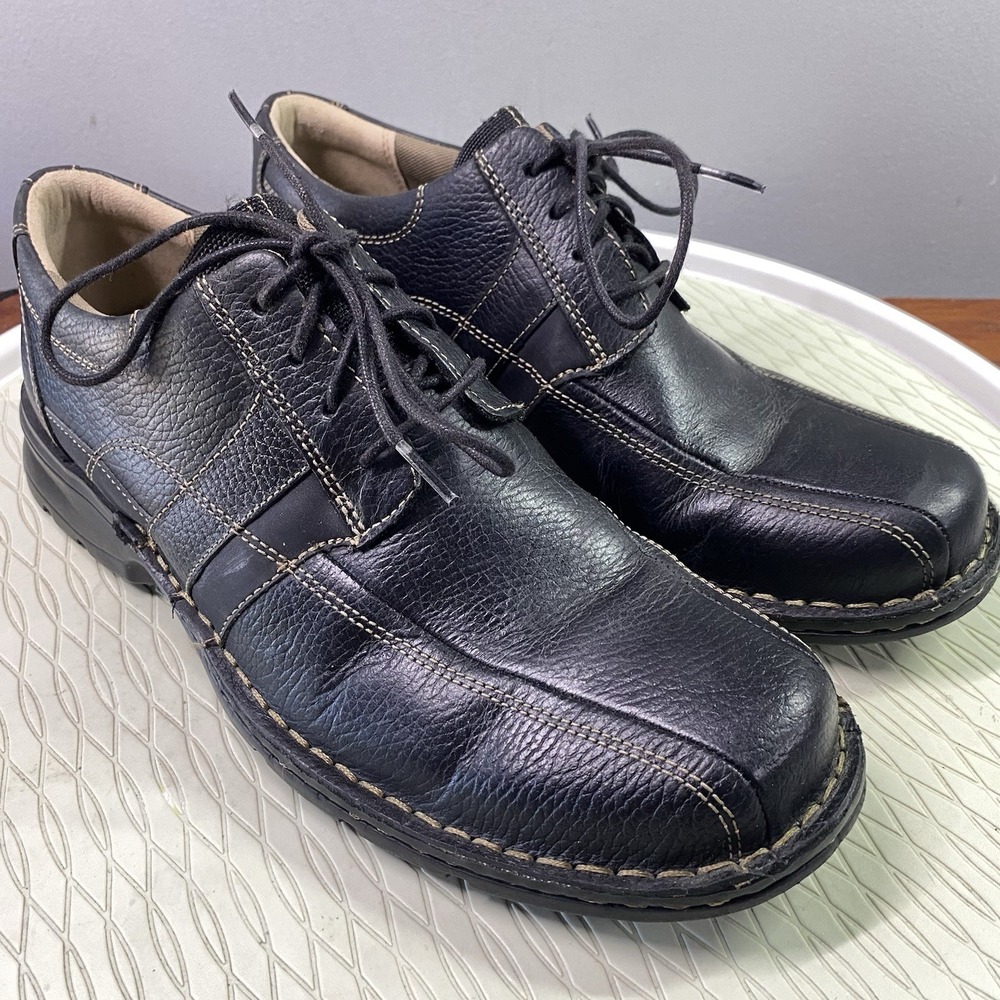 Clarks‎ Espace Men's Black Leather Lace Up Loafers Walking Dress Shoes Sz.10 EUC